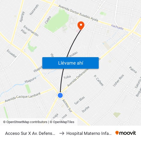 Acceso Sur X Av. Defensores Del Chaco to Hospital Materno Infantil San Pablo map