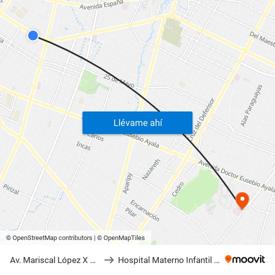 Av. Mariscal López X Melgarejo to Hospital Materno Infantil San Pablo map