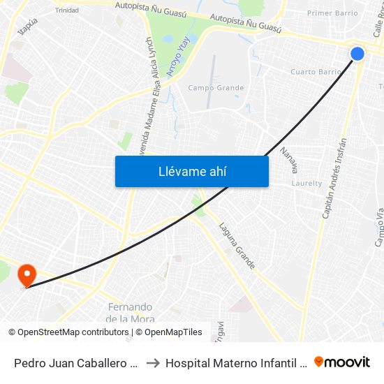 Pedro Juan Caballero X Herrera to Hospital Materno Infantil San Pablo map