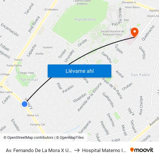 Av. Fernando De La Mora X Universitarios Del Chaco to Hospital Materno Infantil San Pablo map