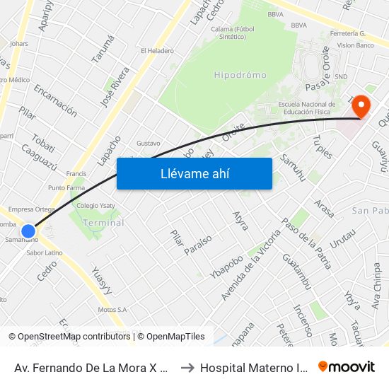 Av. Fernando De La Mora X Av. República Argentina to Hospital Materno Infantil San Pablo map