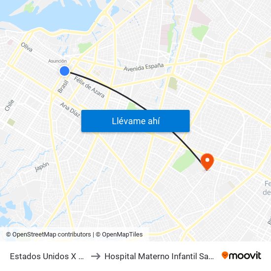 Estados Unidos X Azara to Hospital Materno Infantil San Pablo map