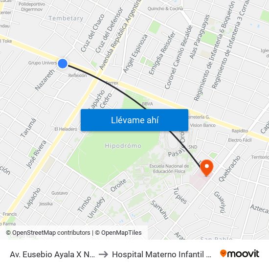 Av. Eusebio Ayala X Nazareth to Hospital Materno Infantil San Pablo map