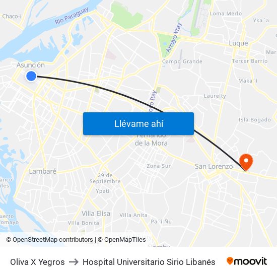 Oliva X Yegros to Hospital Universitario Sirio Libanés map