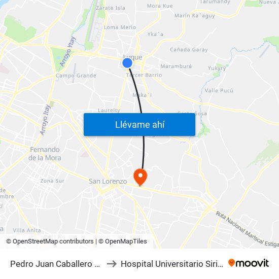 Pedro Juan Caballero X Herrera to Hospital Universitario Sirio Libanés map