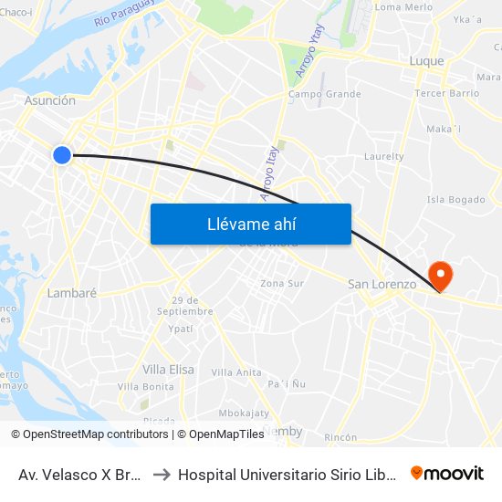 Av. Velasco X Brasil to Hospital Universitario Sirio Libanés map