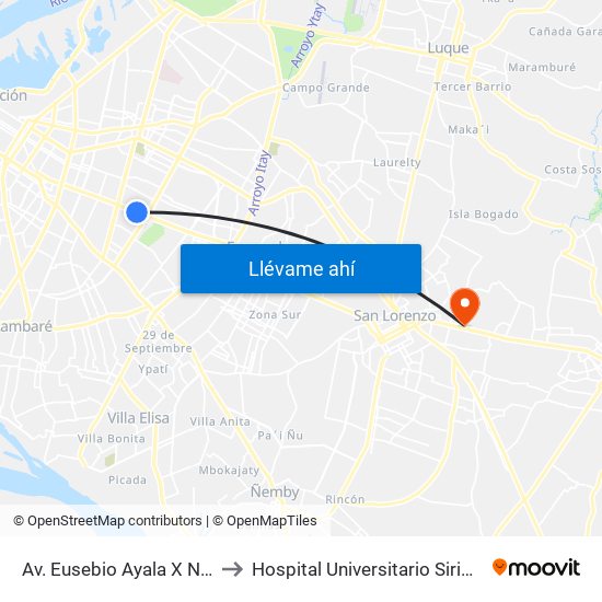 Av. Eusebio Ayala X Nazareth to Hospital Universitario Sirio Libanés map
