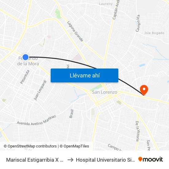Mariscal Estigarribia X 10 De Julio to Hospital Universitario Sirio Libanés map