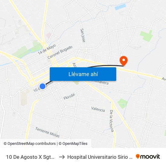 10 De Agosto X Sgto. Silva to Hospital Universitario Sirio Libanés map