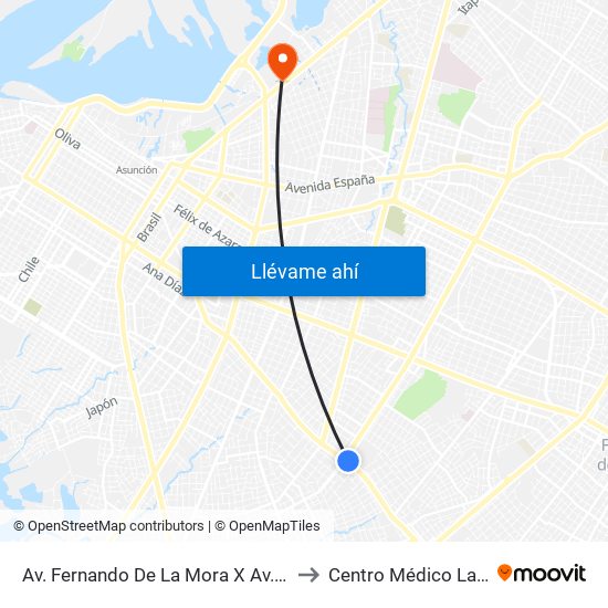 Av. Fernando De La Mora X Av. Argentina to Centro Médico La Costa map
