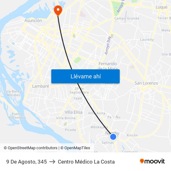 9 De Agosto, 345 to Centro Médico La Costa map