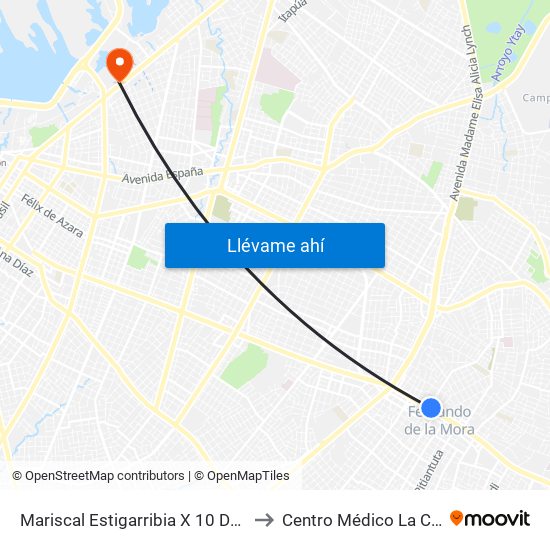 Mariscal Estigarribia X 10 De Julio to Centro Médico La Costa map