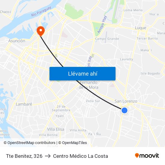 Tte Benitez, 326 to Centro Médico La Costa map