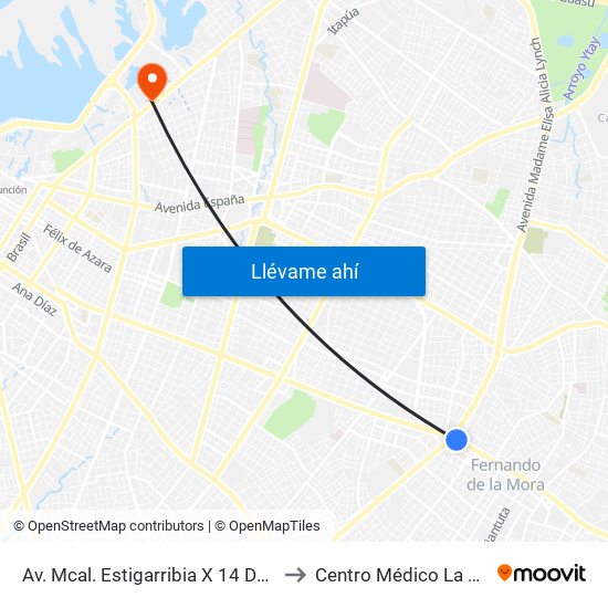 Av. Mcal. Estigarribia X 14 De Mayo to Centro Médico La Costa map