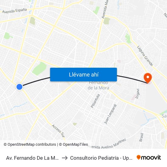 Av. Fernando De La Mora X Av. Argentina to Consultorio Pediatría - Upa - Hospital De Clínicas map