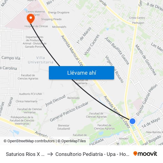 Saturios Ríos X Dr. Pellón to Consultorio Pediatría - Upa - Hospital De Clínicas map