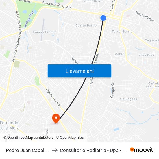 Pedro Juan Caballero X Herrera to Consultorio Pediatría - Upa - Hospital De Clínicas map
