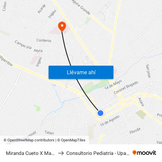Miranda Cueto X Mariscal Estigarribia to Consultorio Pediatría - Upa - Hospital De Clínicas map
