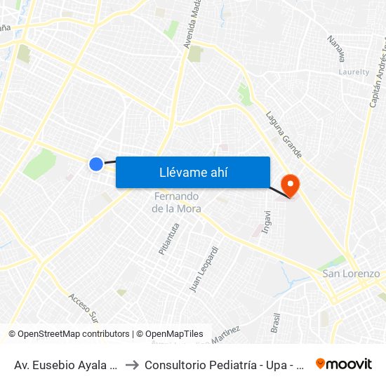 Av. Eusebio Ayala X Félix Lopéz to Consultorio Pediatría - Upa - Hospital De Clínicas map