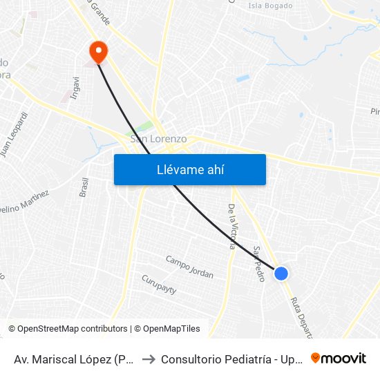 Av. Mariscal López (Parada Km. 17 (1/2)) to Consultorio Pediatría - Upa - Hospital De Clínicas map