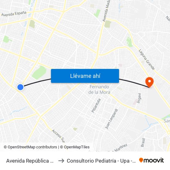 Avenida República Argentina, 3016 to Consultorio Pediatría - Upa - Hospital De Clínicas map