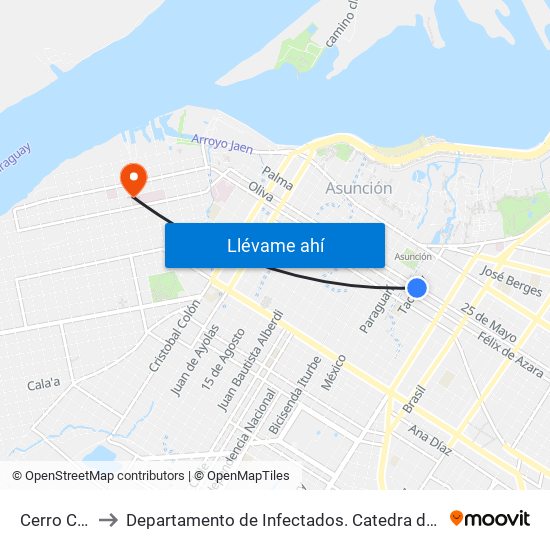 Cerro Corá X Tacuary to Departamento de Infectados. Catedra de Ortopedia y Traumatologia. Hospital de Clinicas UNA map