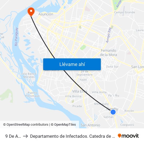 9 De Agosto, 345 to Departamento de Infectados. Catedra de Ortopedia y Traumatologia. Hospital de Clinicas UNA map