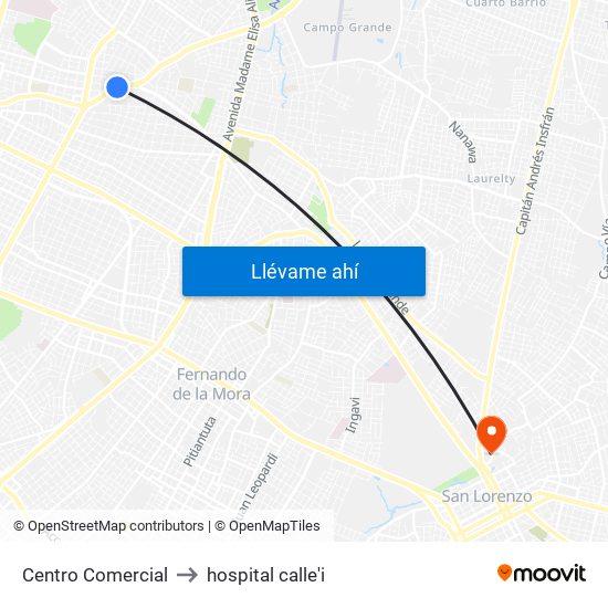 Centro Comercial to hospital calle'i map