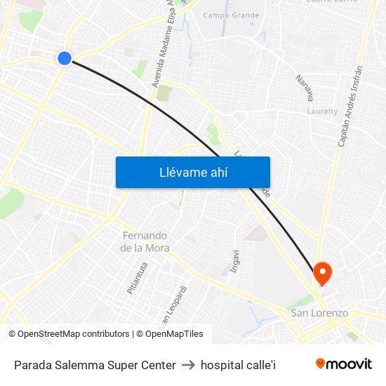 Parada Salemma Super Center to hospital calle'i map