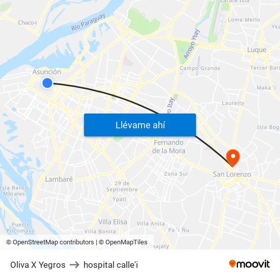 Oliva X Yegros to hospital calle'i map