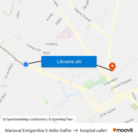 Mariscal Estigarribia X Atilio Galfre to hospital calle'i map