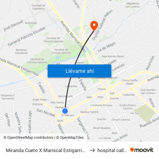 Miranda Cueto X Mariscal Estigarribia to hospital calle'i map