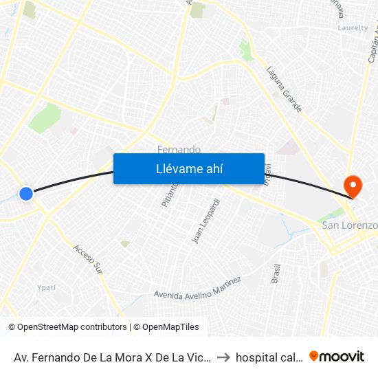 Av. Fernando De La Mora X De La Victoria to hospital calle'i map
