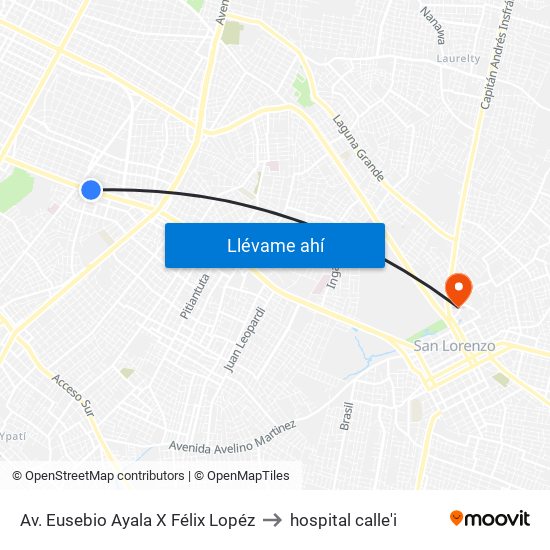 Av. Eusebio Ayala X Félix Lopéz to hospital calle'i map