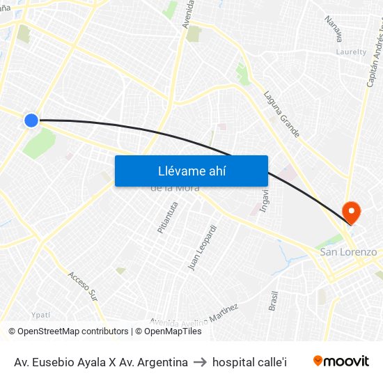 Av. Eusebio Ayala X Av. Argentina to hospital calle'i map