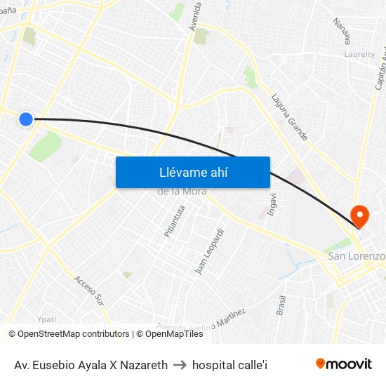 Av. Eusebio Ayala X Nazareth to hospital calle'i map