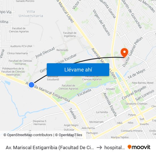 Av. Mariscal Estigarribia (Facultad De Ciencias Económicas) to hospital calle'i map