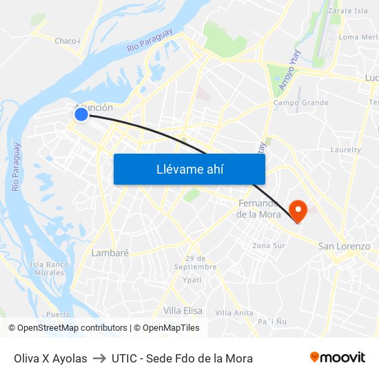 Oliva X Ayolas to UTIC - Sede Fdo de la Mora map