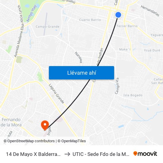 14 De Mayo X Balderrama to UTIC - Sede Fdo de la Mora map