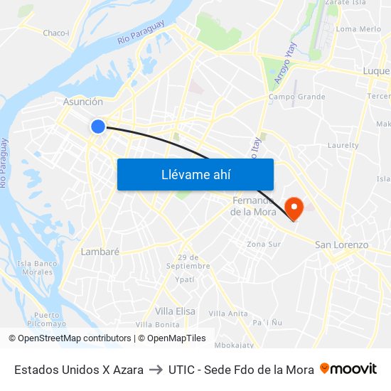 Estados Unidos X Azara to UTIC - Sede Fdo de la Mora map