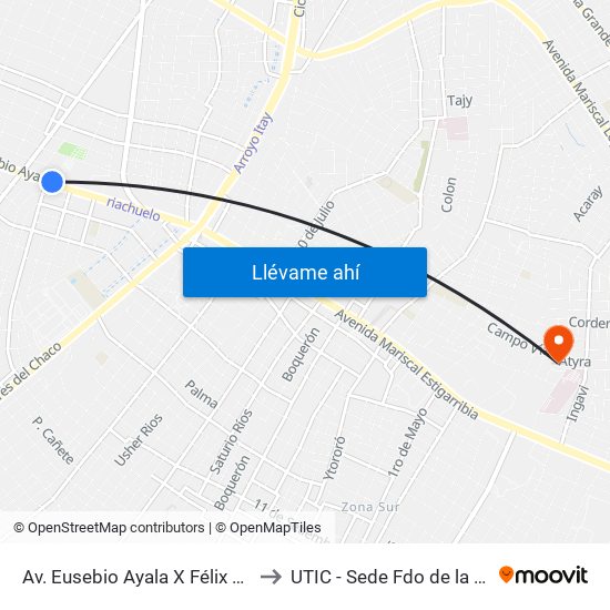 Av. Eusebio Ayala X Félix Lopéz to UTIC - Sede Fdo de la Mora map