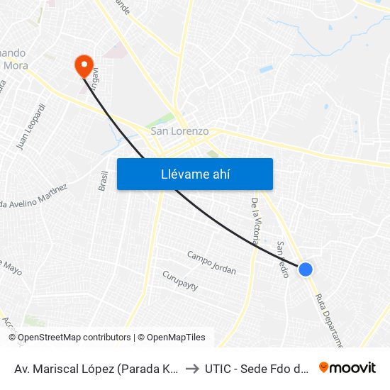 Av. Mariscal López (Parada Km. 17 (1/2)) to UTIC - Sede Fdo de la Mora map