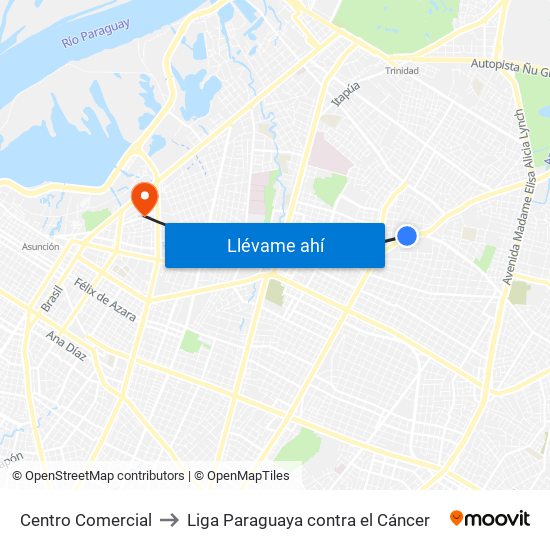Centro Comercial to Liga Paraguaya contra el Cáncer map
