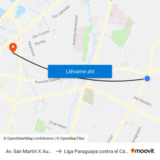 Av. San Martín X Austria to Liga Paraguaya contra el Cáncer map