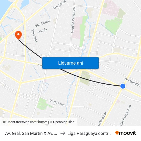 Av. Gral. San Martín X Av. Mcal. López to Liga Paraguaya contra el Cáncer map