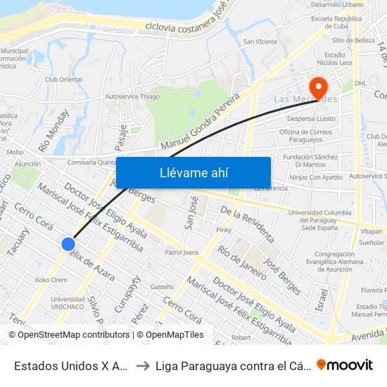 Estados Unidos X Azara to Liga Paraguaya contra el Cáncer map