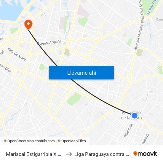 Mariscal Estigarribia X Boquerón to Liga Paraguaya contra el Cáncer map