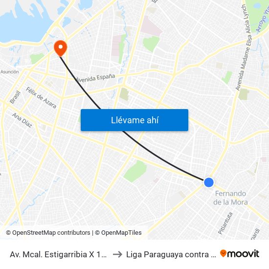 Av. Mcal. Estigarribia X 14 De Mayo to Liga Paraguaya contra el Cáncer map