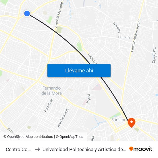 Centro Comercial to Universidad Politécnica y Artistica del Paraguay - UPAP map