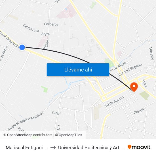 Mariscal Estigarribia X Atilio Galfre to Universidad Politécnica y Artistica del Paraguay - UPAP map